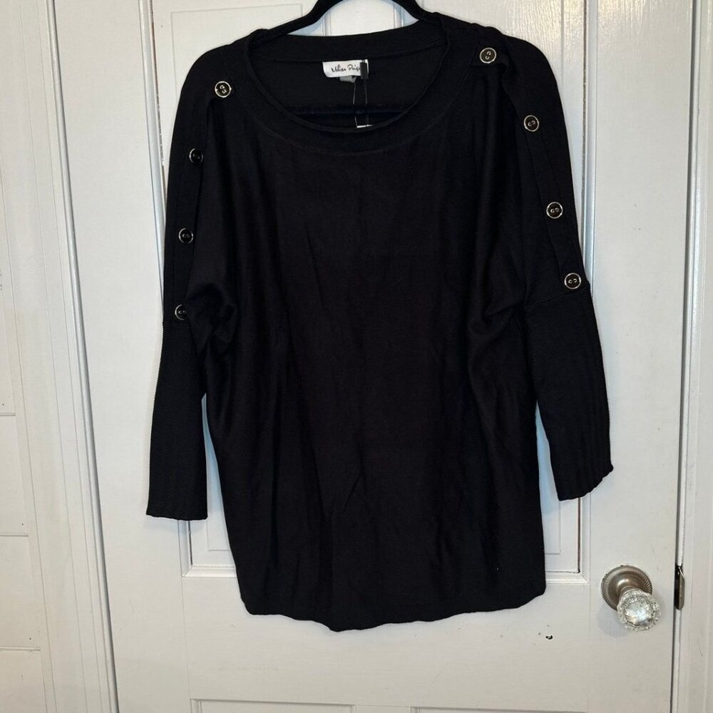 Melissa Paige Black Sweater with Button Detail on Sleeves size‎ XL